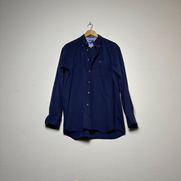 VTG Tommy Hilfiger Button Dress Shirt Men XL Blue Classic Formal Pocket Casual - Picture 1 of 13